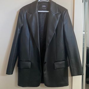 Zara womens faux leather blazer jacket in size XS